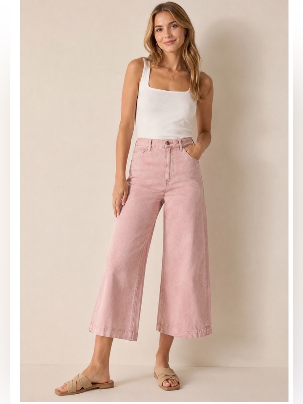 Anthropologie Pilcro “James” Cropped Wide-Leg Pants in Dusty Rose 🌹
